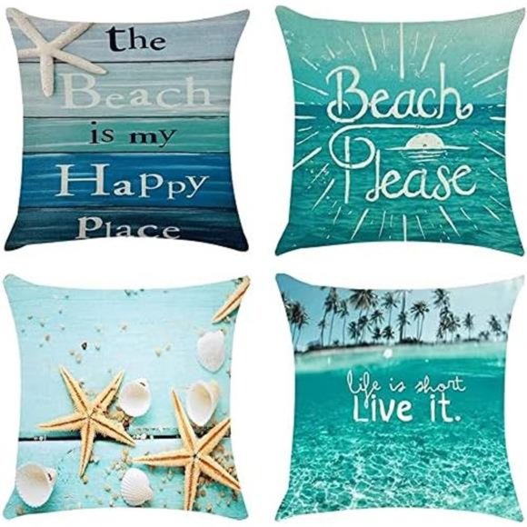 4Pcs Pillows Covers Blue Wood Grain Marine Outdoor Bench Pillowcase 18x18 Inch - Picture 1 of 9